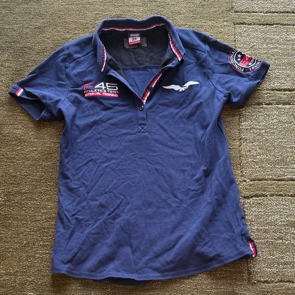 Navy F45 Polo Shirt with Embroidered Logos